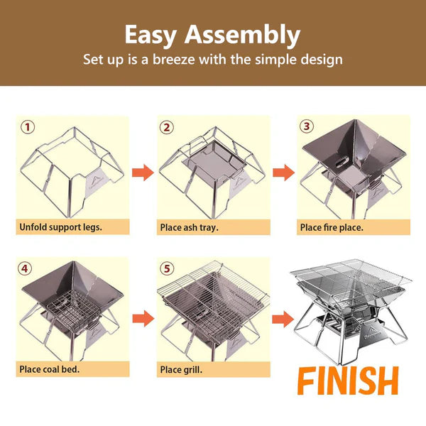 Campingmoon Portable Stainless Steel Camping Fire Pit(MT-3)